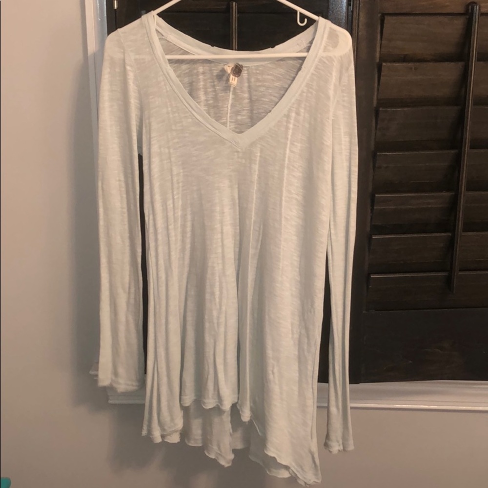 Free People Long Sleeve V-Neck Tee in Light Mint